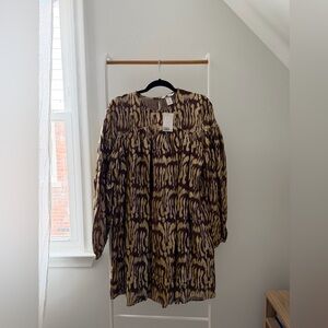 H&M Brown and Mustard Metallic Animal-Print Tunic Dress